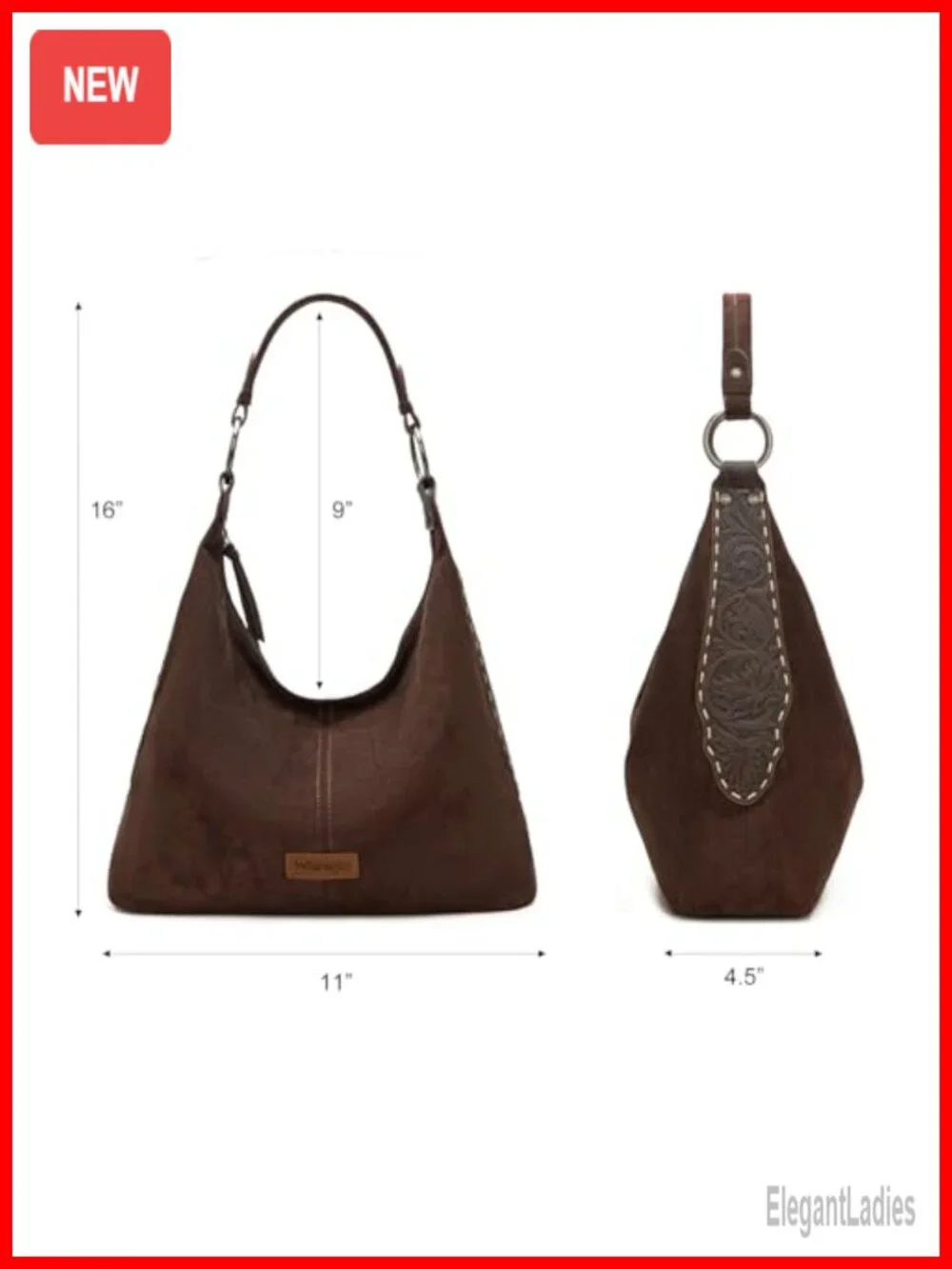Suede Hobo Shoulder Bag Set with Embossed Tooling Pattern